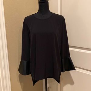 Calvin Klein black blouse faux leather bell sleeves